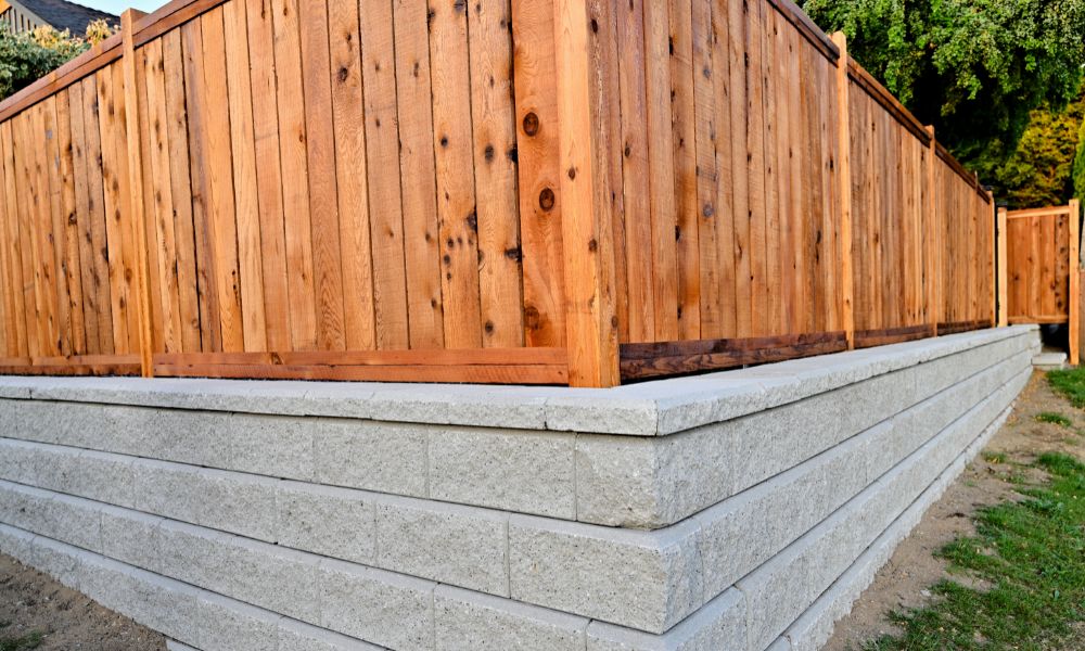 corner block in Geelong with retaining wall and treated timber fence